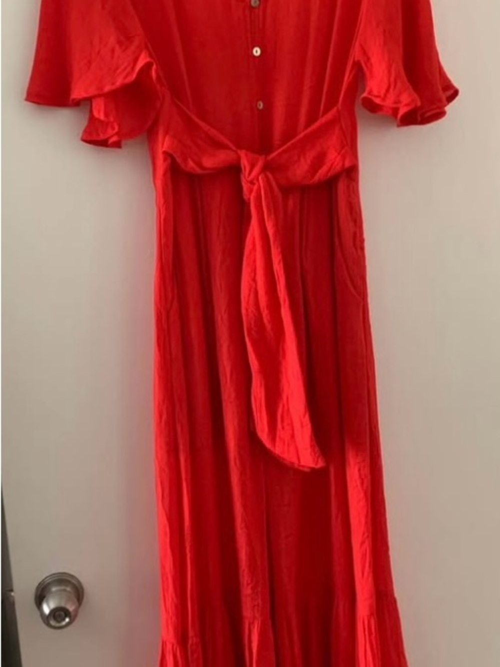 Red Tie-Waist Wide leg Romper